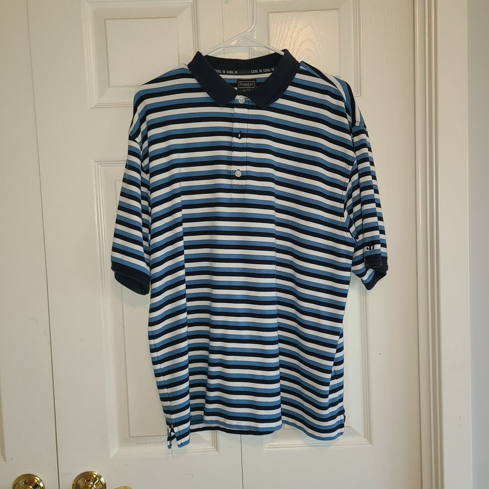 Haggar Golf Men's Polo Shirt - Blue and White Stripes